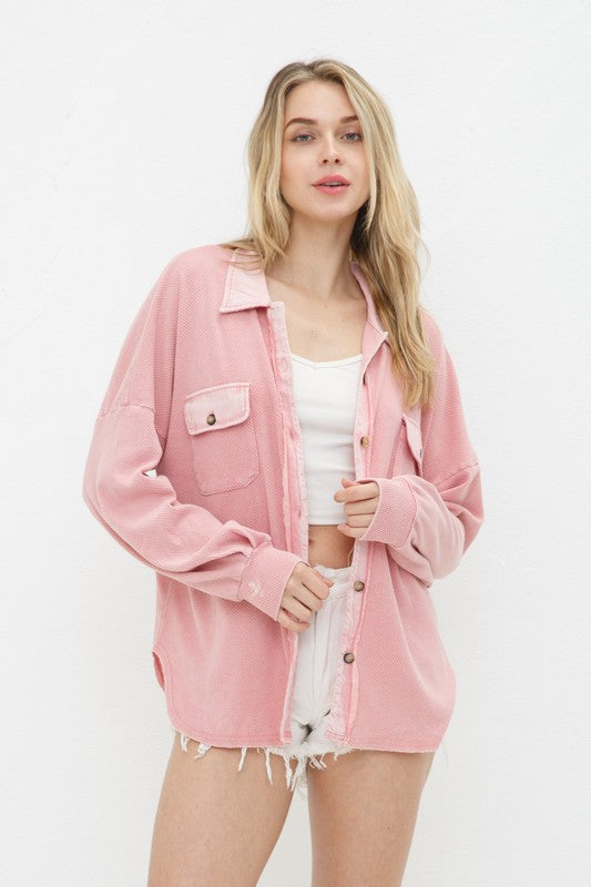 Women's Relaxed Textured Knit Shirt Jacket