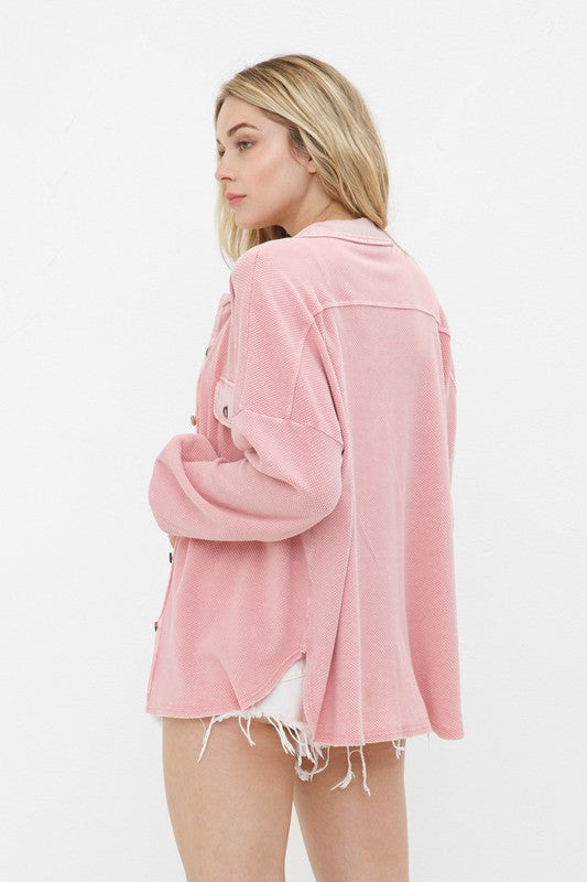 Women's Relaxed Textured Knit Shirt Jacket