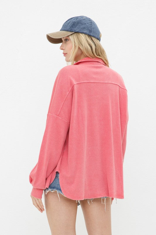 Women's Relaxed Textured Knit Shirt Jacket