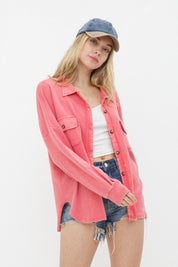 Women's Relaxed Textured Knit Shirt Jacket