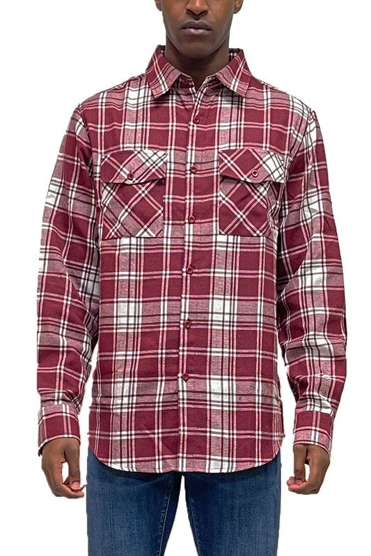 Men's Regular Fit Full Plaid Checkered Flannel Shirt