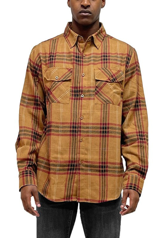 Men's Regular Fit Full Plaid Checkered Flannel Shirt