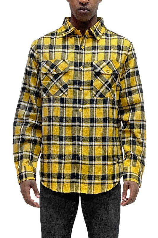 Men's Regular Fit Plaid Flannel Shirt with Chest Pockets