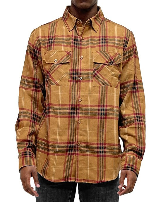 Men's Regular Fit Plaid Flannel Shirt with Chest Pockets