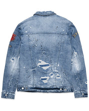 Men's Casual Regular Fit Denim Jacket with Varsity Patches