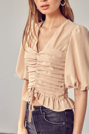 Women's Puff Sleeve Cinched Top