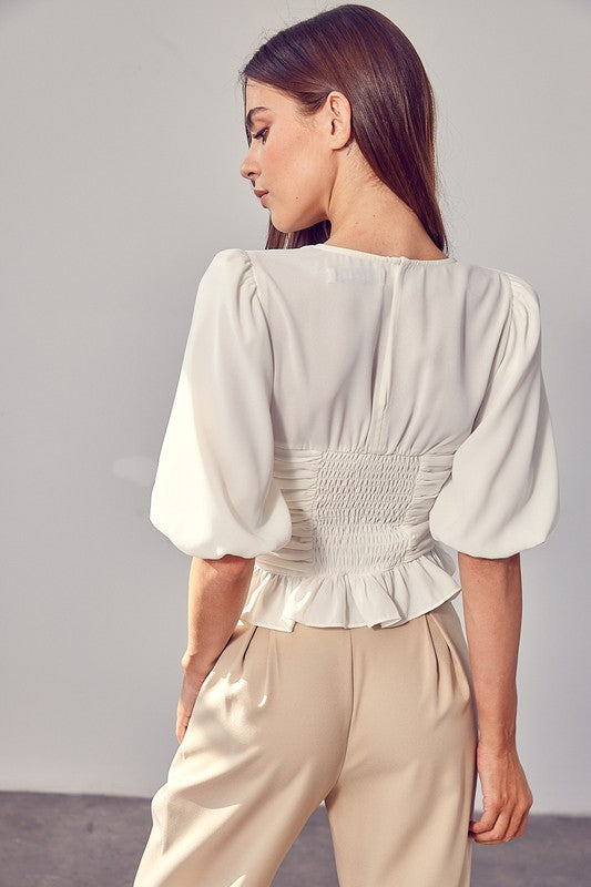 Women's Puff Sleeve Cinched Top