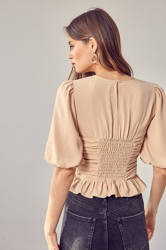 Women's Puff Sleeve Cinched Top