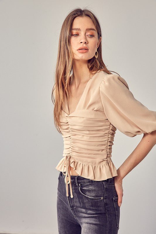 Women's Puff Sleeve Cinched Top