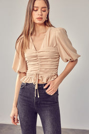 Women's Puff Sleeve Cinched Top