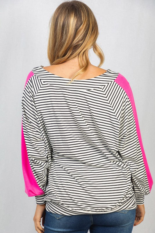 Women's Relaxed Long Sleeve Striped Knit Top