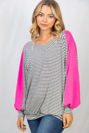 Women's Relaxed Long Sleeve Striped Knit Top