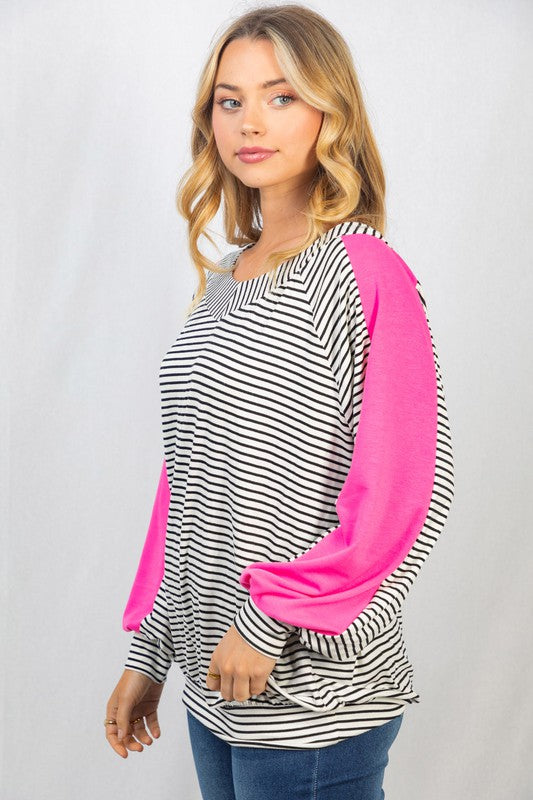 Women's Relaxed Long Sleeve Striped Knit Top