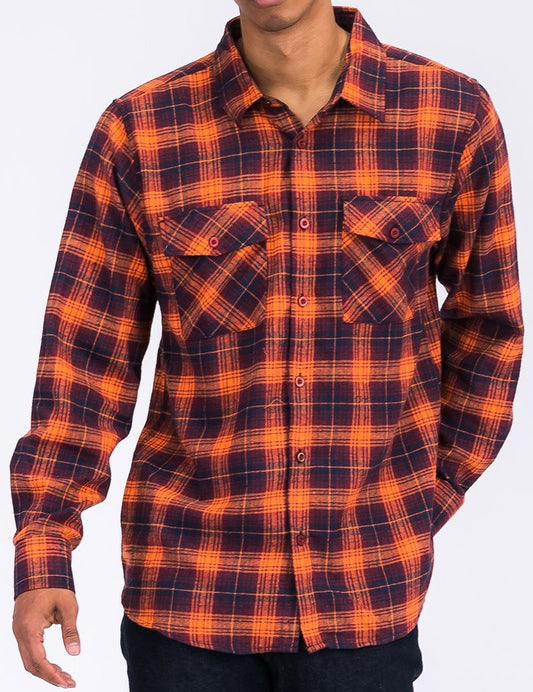 Men's Regular Fit Checker Plaid Flannel Shirt