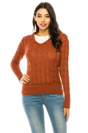 Women's Casual V-Neck Knit Hoodie Sweater with Pockets