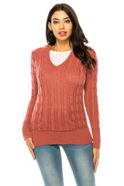 Women's Casual V-Neck Knit Hoodie Sweater with Pockets