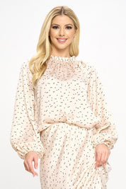 Women's Star Print Satin Ruffle Top