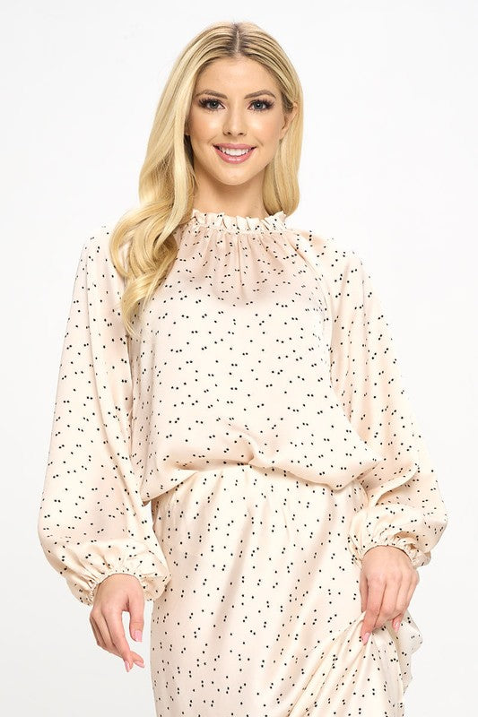 Women's Star Print Satin Ruffle Top