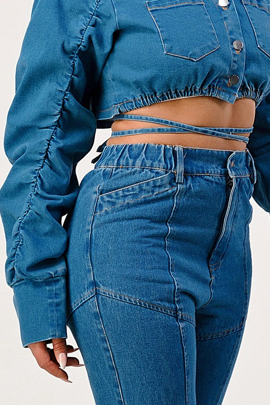 Women's Cropped Long Sleeve Denim Jacket