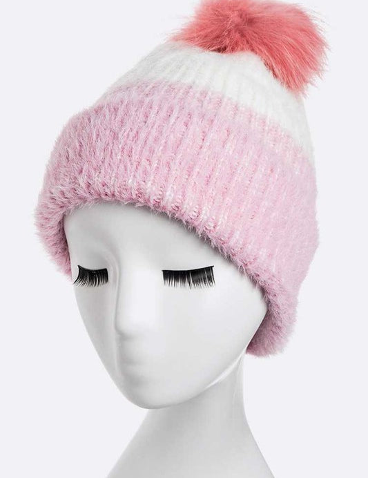 Women's Snug Fit Wool Blend Beanie with Detachable Pom Pom