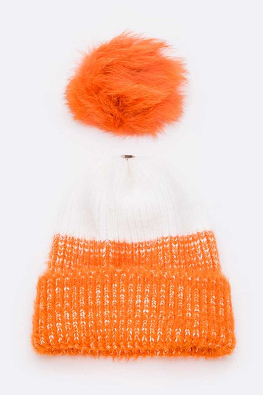 Women's Snug Fit Wool Blend Beanie with Detachable Pom Pom