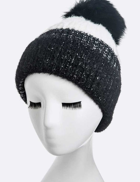 Women's Snug Fit Wool Blend Beanie with Detachable Pom Pom