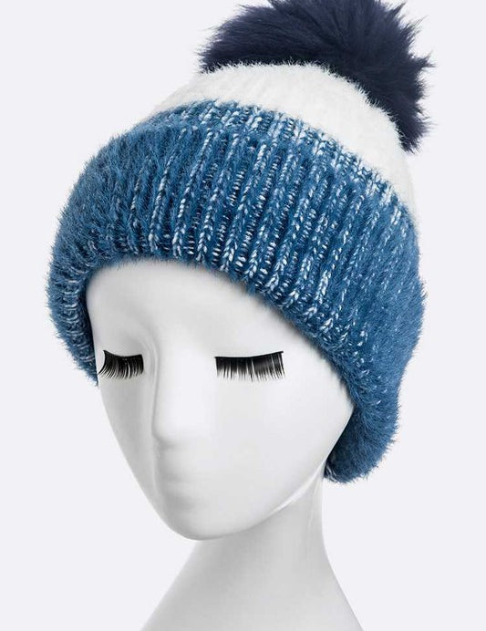 Women's Snug Fit Wool Blend Beanie with Detachable Pom Pom