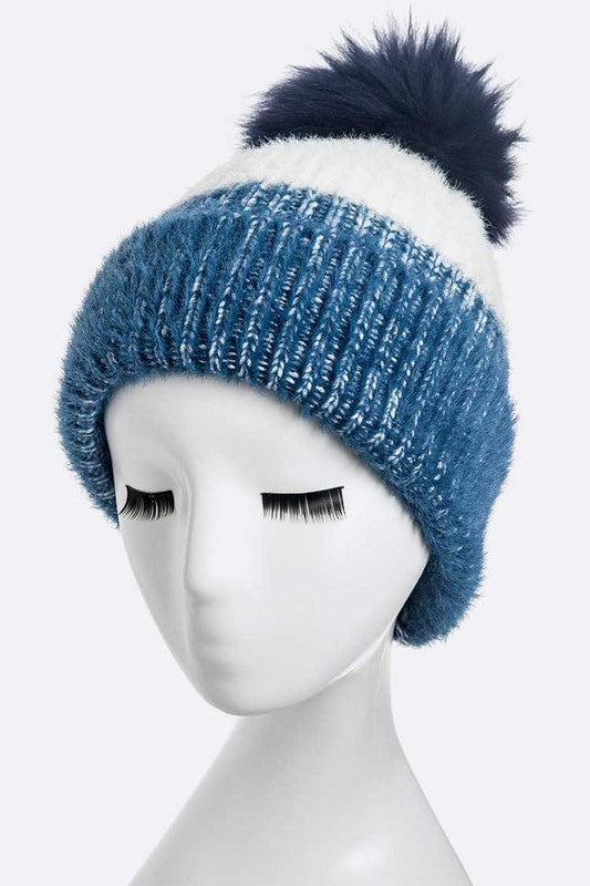 Women's Snug Fit Wool Blend Beanie with Detachable Pom Pom