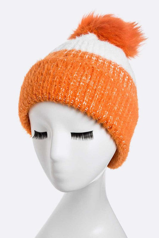 Women's Snug Fit Wool Blend Beanie with Detachable Pom Pom