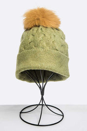 Women's Wool Blend Slouchy Beanie with Detachable Fur Pom