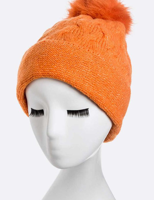 Women's Wool Blend Slouchy Beanie with Detachable Fur Pom