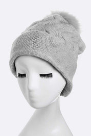 Women's Wool Blend Slouchy Beanie with Detachable Fur Pom