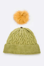 Women's Wool Blend Slouchy Beanie with Detachable Fur Pom