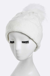 Women's Wool Blend Slouchy Beanie with Detachable Fur Pom