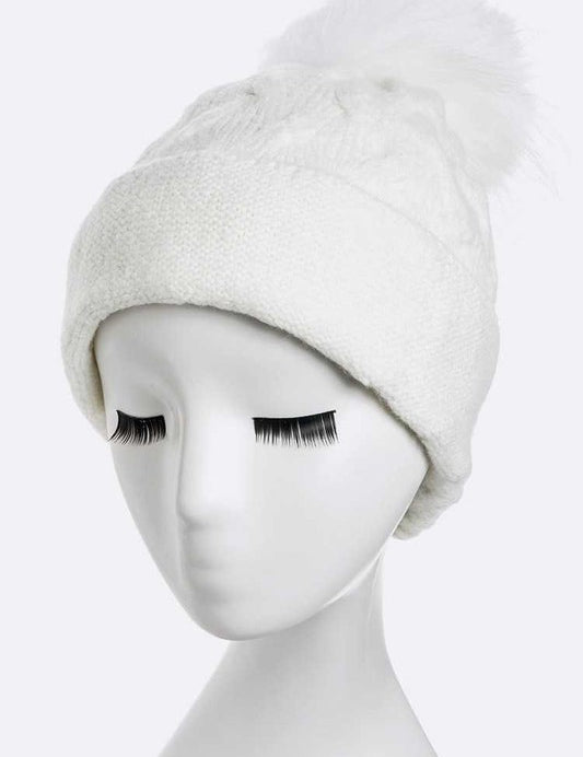 Women's Wool Blend Slouchy Beanie with Detachable Fur Pom