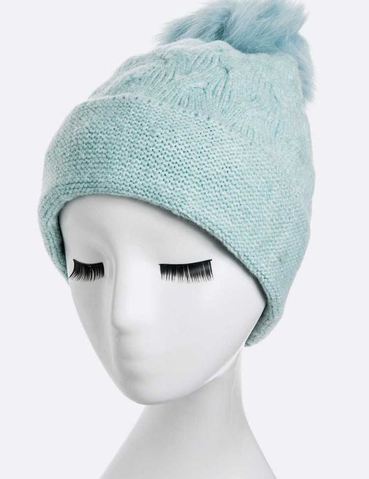 Women's Wool Blend Slouchy Beanie with Detachable Fur Pom