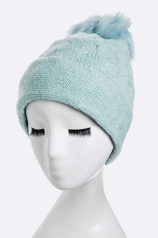 Women's Wool Blend Slouchy Beanie with Detachable Fur Pom