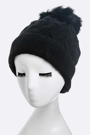 Women's Wool Blend Slouchy Beanie with Detachable Fur Pom