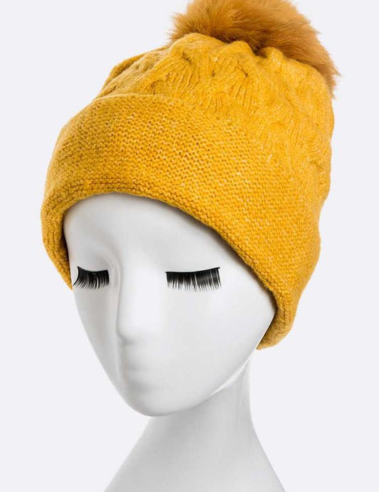 Women's Wool Blend Slouchy Beanie with Detachable Fur Pom