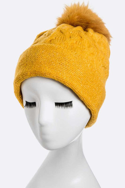 Women's Wool Blend Slouchy Beanie with Detachable Fur Pom