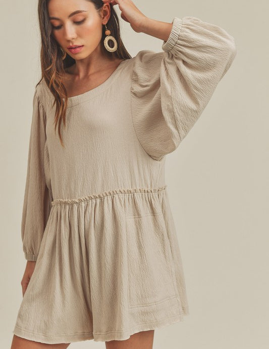 Women's Casual Babydoll Romper with Long Sleeves