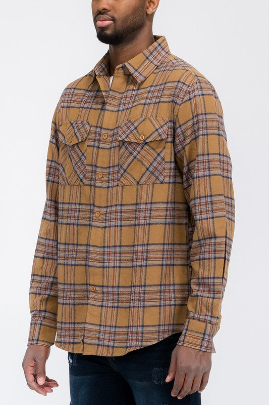 Men's Regular Fit Long Sleeve Plaid Flannel Shirt