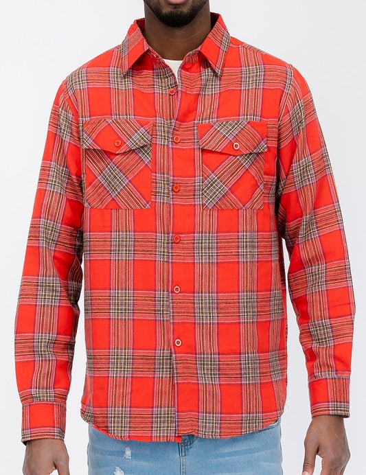 Men's Regular Fit Long Sleeve Plaid Flannel Shirt