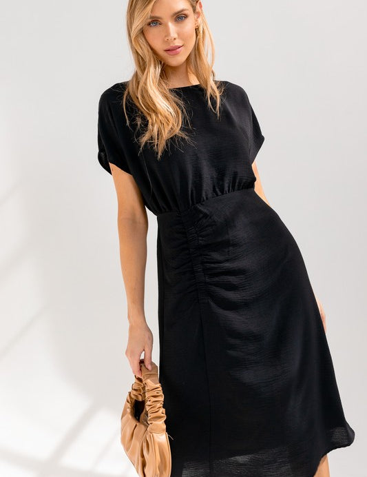 Elastic Shirring Midi Dress