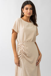 Elastic Shirring Midi Dress