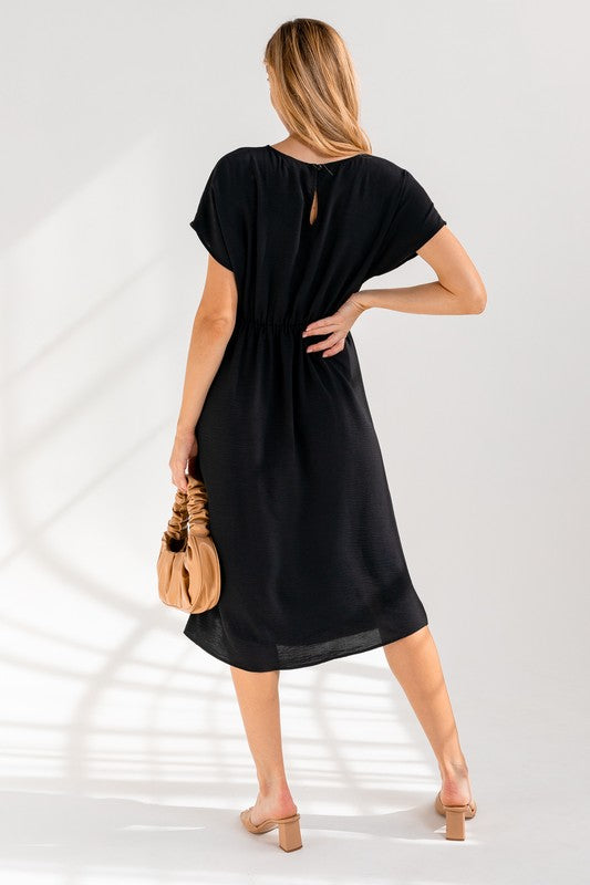 Elastic Shirring Midi Dress