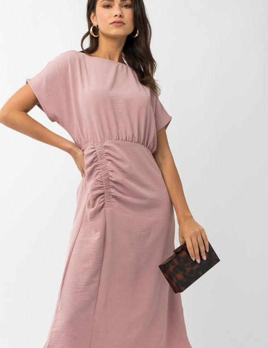 Elastic Shirring Midi Dress