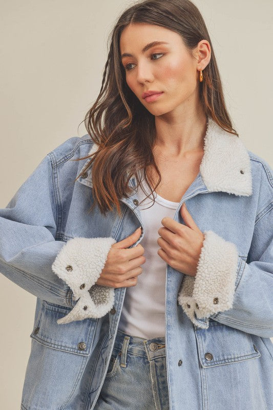 Women's Fluffy Lined Denim Jacket