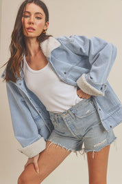 Women's Fluffy Lined Denim Jacket