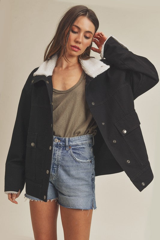 Women's Fluffy Lined Denim Jacket